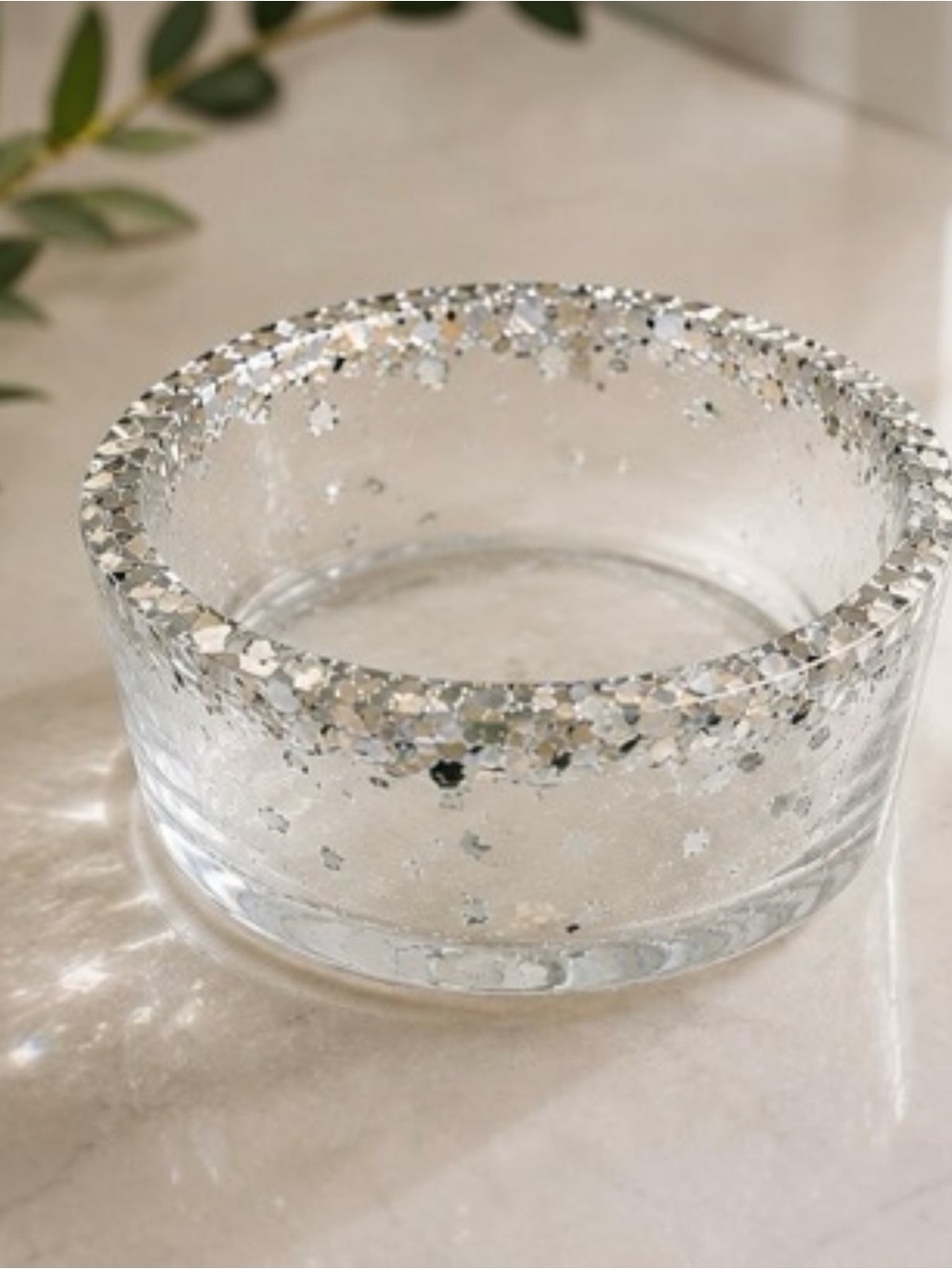 Clear Decorative Resin Bowl with Silver Glitter Rim - Home Accents